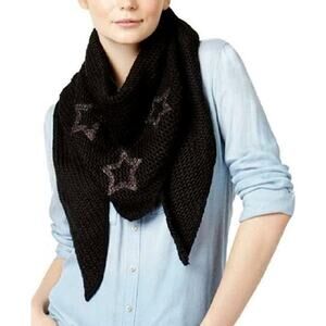 Marcus Adler Black Knit Chunky Triangle Star Scarf NWT